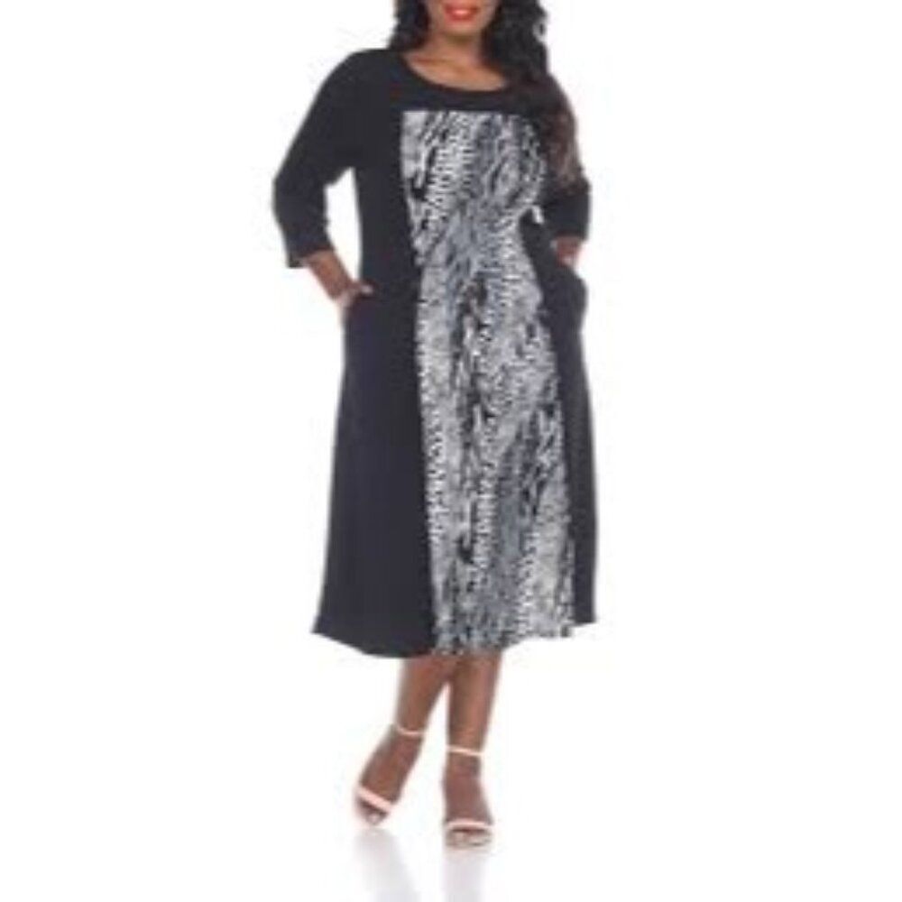 White Mark Women's Constance Long Sleeve Animal Print Midi Dress Size 3X NWT